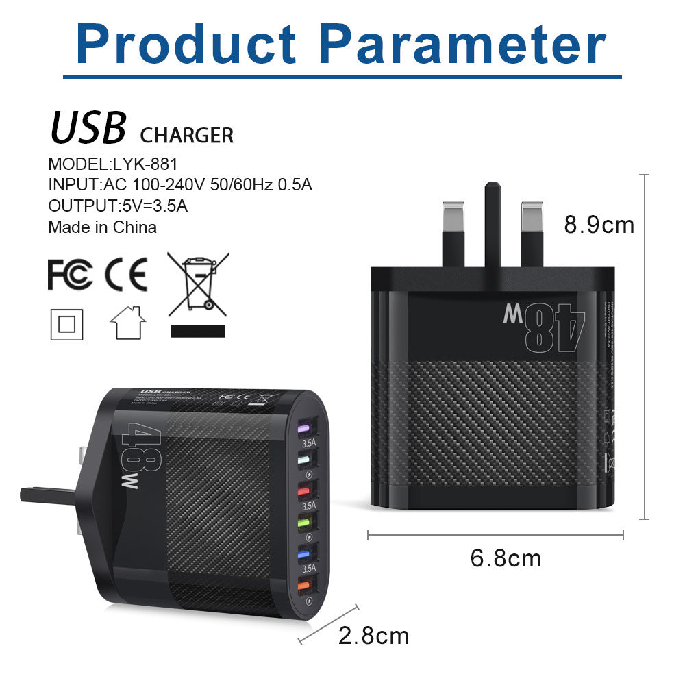 Mobile Phone Charger 6 Interface Travel Charging Plug